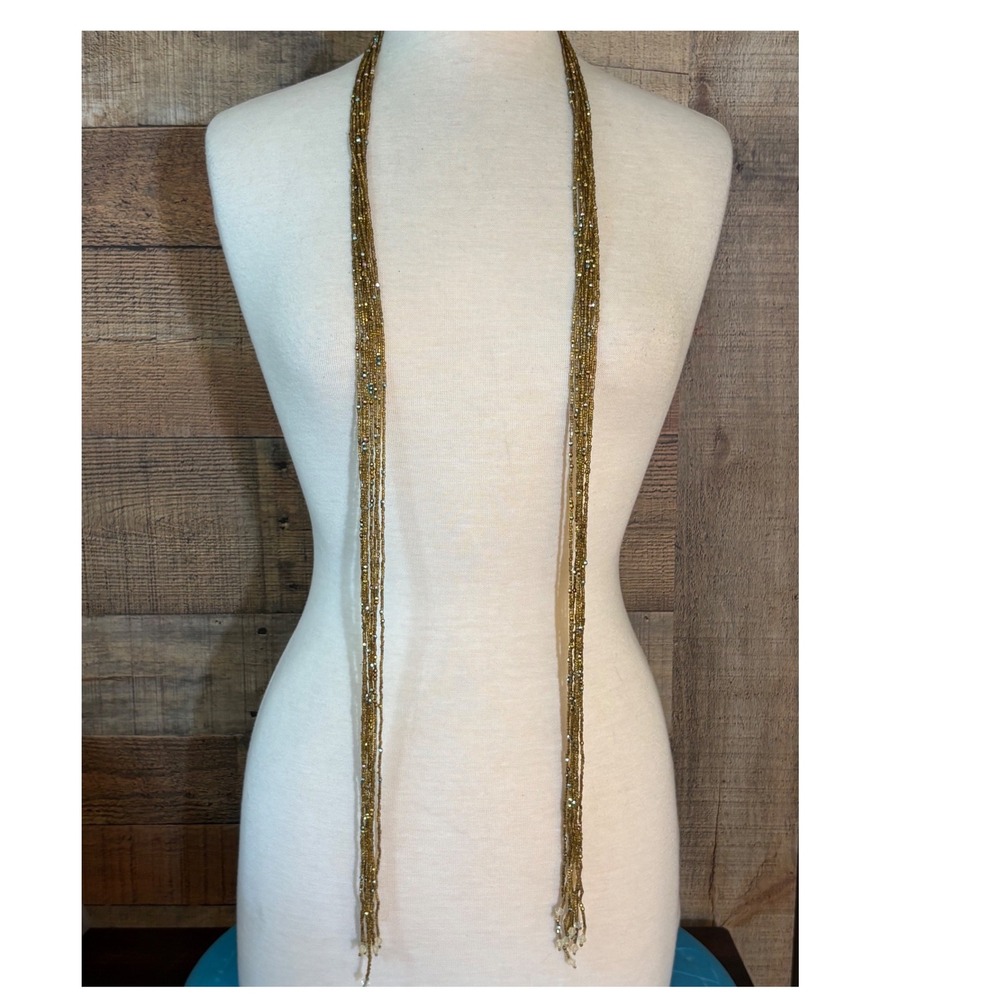 Bronze Multi-Strand Seed Bead Lariat Necklace Wrap Gold Iridescent